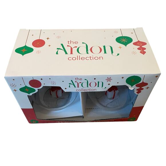 Set of 2 Holiday Stemless Wine Glasses with Red & White Gift Box Inside NEW - Picture 7 of 10